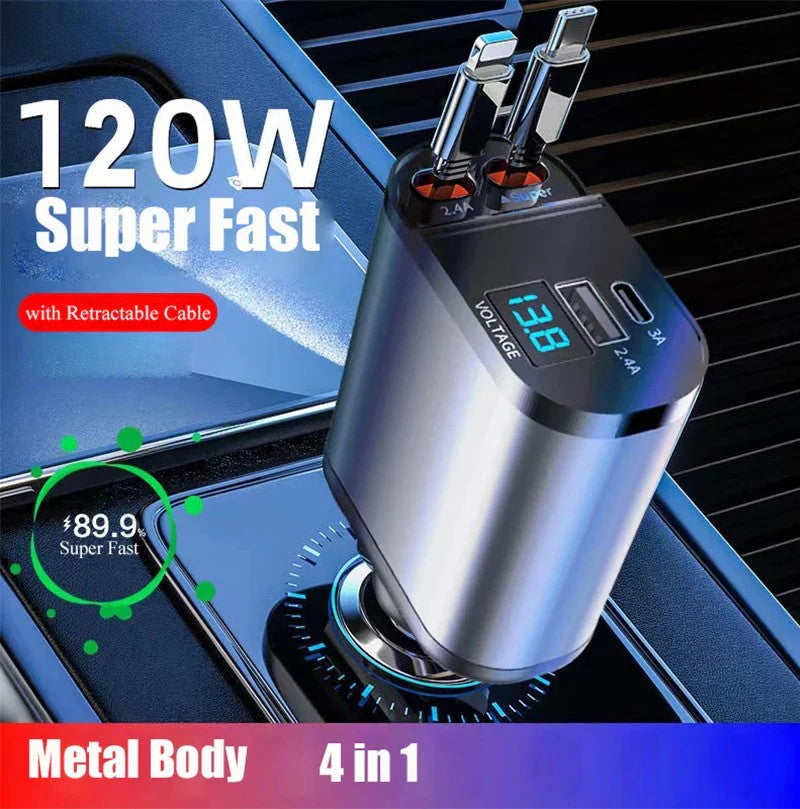 Gyors autós töltő intelligens dupla USB porttal 4 az 1-ben