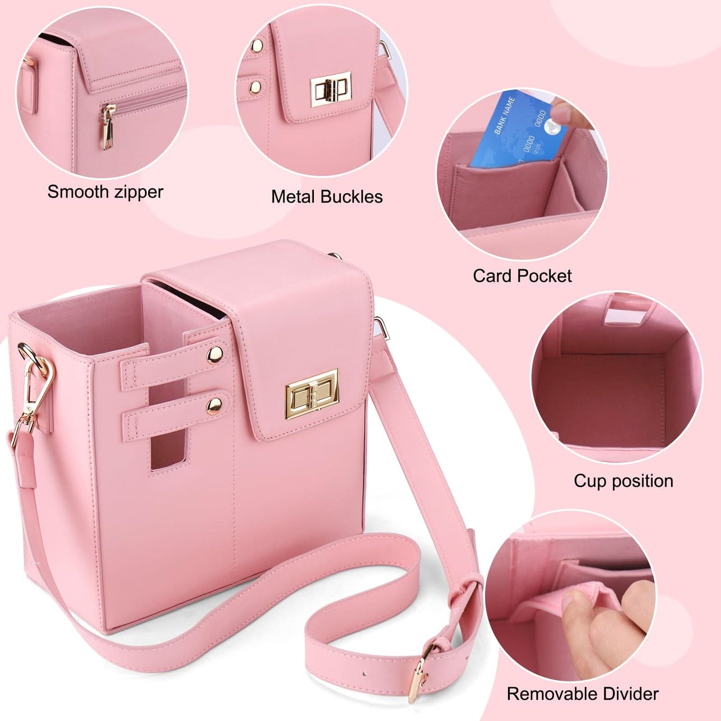 Chic bag with integrated cup holder for active women 