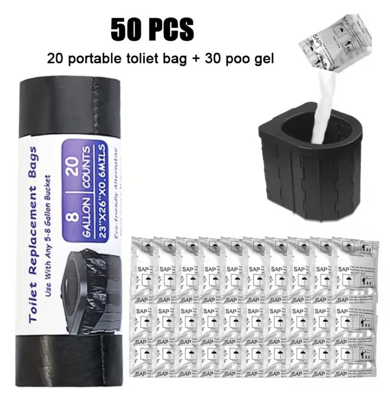 Kit di ricarica per toilette portatili — 20 sacchetti + 30 gel assorbenti 