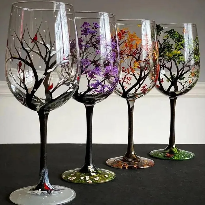 Håndmalede glas inspireret af de fire årstider 